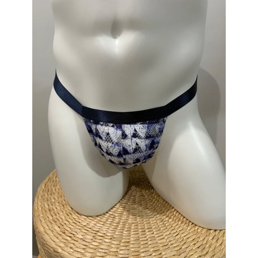 Cosabella Never‎ Say Never Men's Thong Blue White Lace Size L